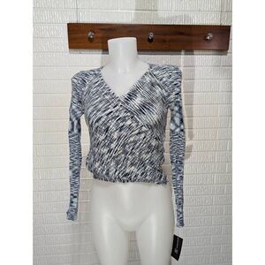 INC International Concept Womens Crop Sweater Top Space Dye Indigo Medium NWT